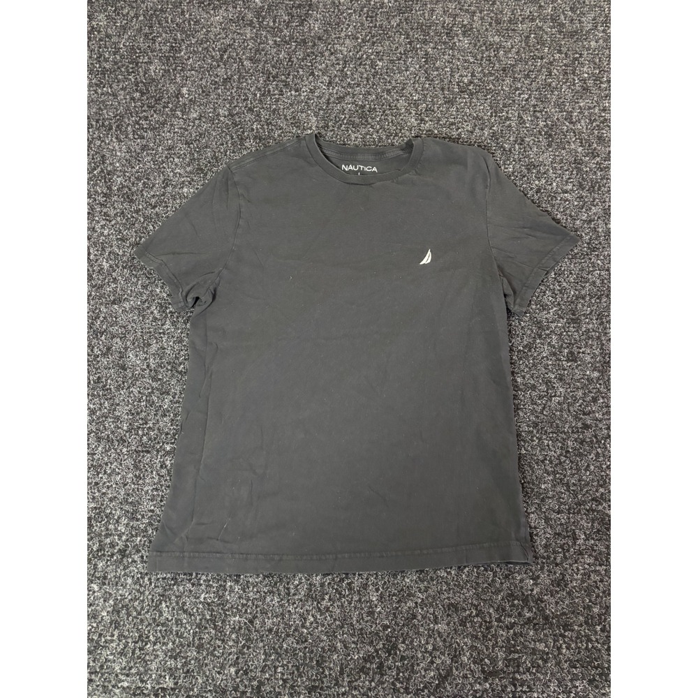 Nautica Mens Short Sleeve Cotton T-Shirt Black Crew Neck Logo Size Large